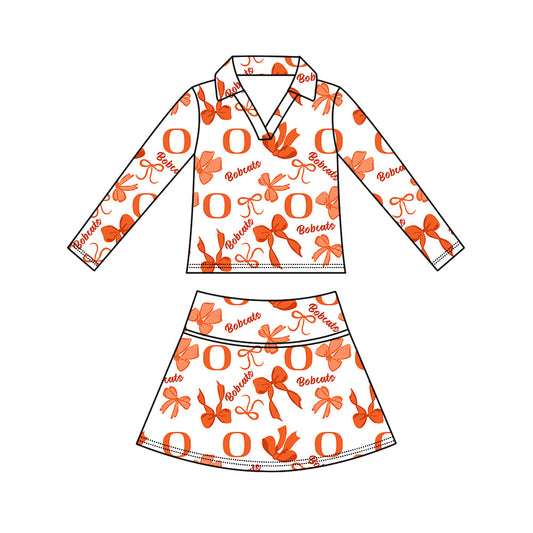 Preorder (moq 5)Baby Girls Bows Bobcats O Top Skirt Short Team Clothes Set