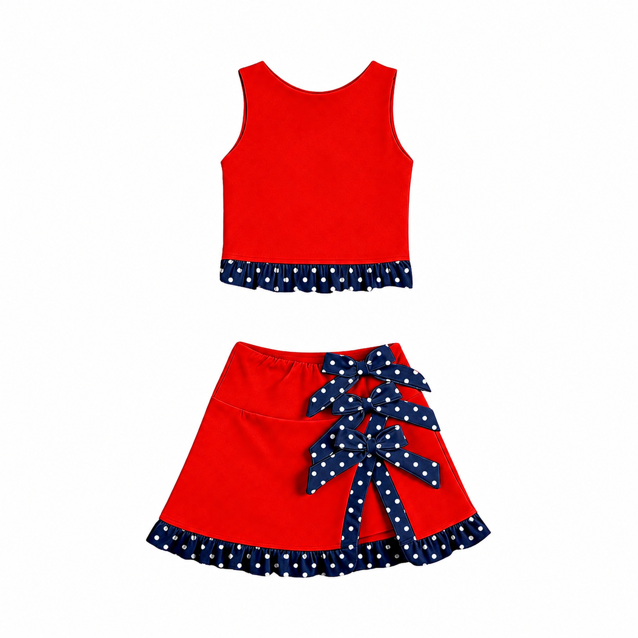Preorder (moq 5)Baby Girls Red Vest Bows Short Skirt Short Team Yoga Active Clothes Set