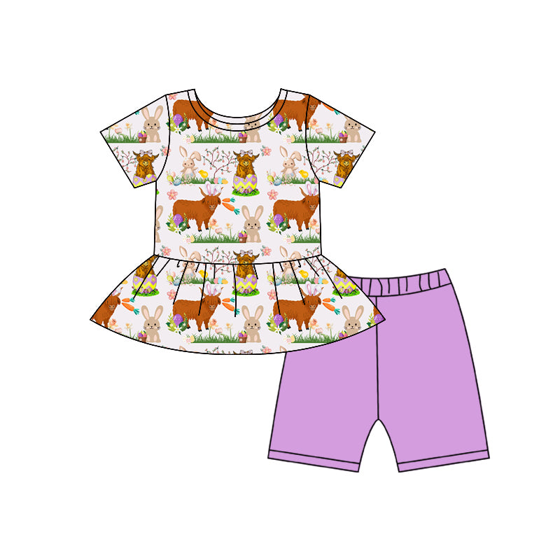 Baby Girls Easter Highland Cow Top Shorts Clothing Sets preorder(MOQ 5)