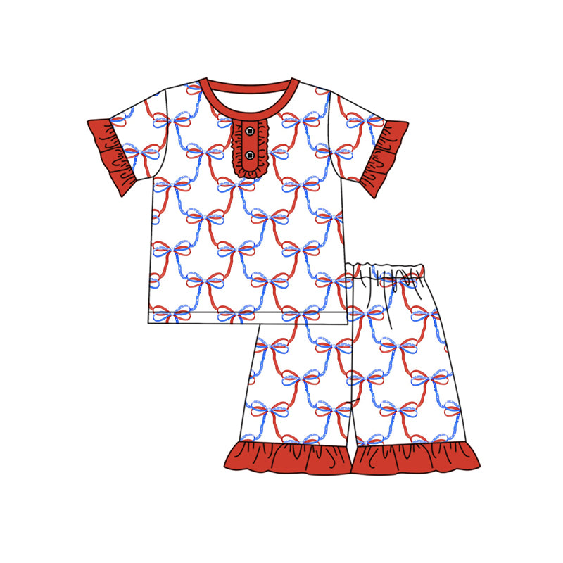 Preorder (moq 5)Baby Girls 4th Of July Bows Tee Top Shorts Pajamas