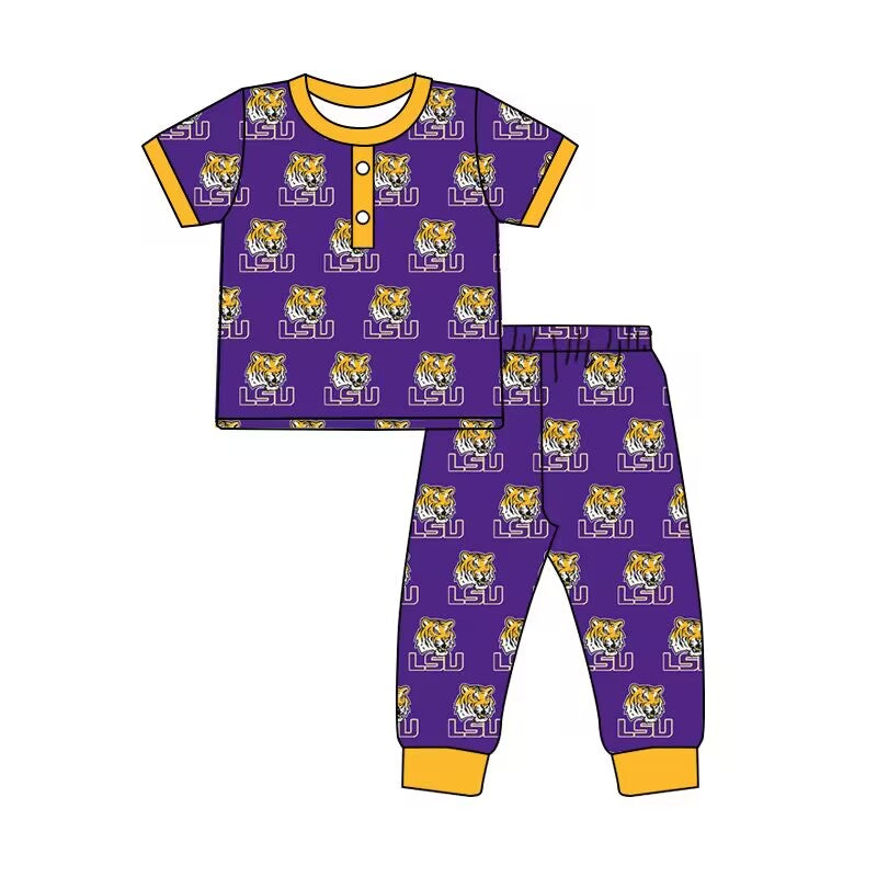 Baby Boys LSU Tiger Team Shirt Pants Pajamas Clothes Sets Preorder(moq 5)