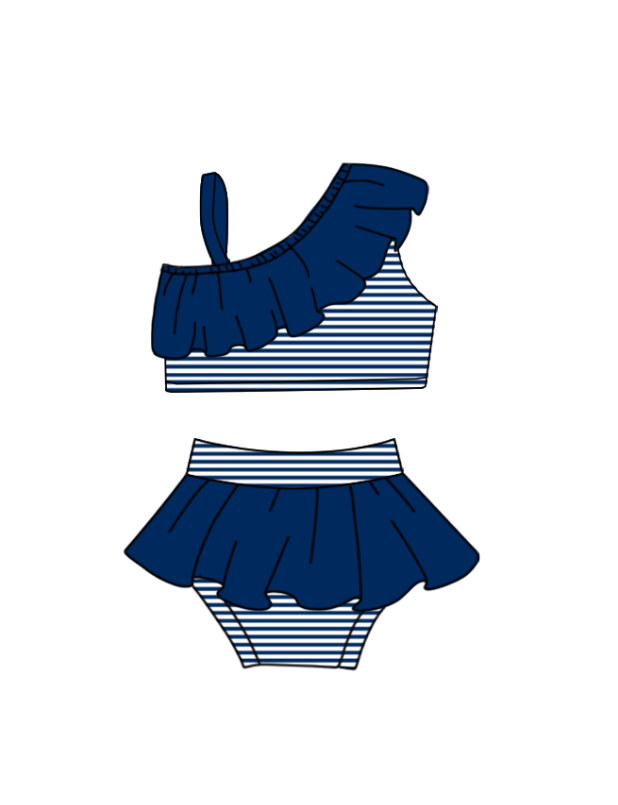 Preorder moq 5 Baby Girls Navy Stripe Strap Vest Top Bummies Short Team Swimsuits