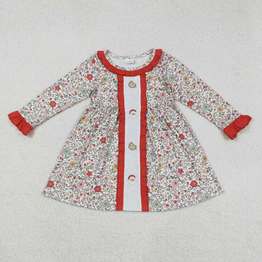 Sibling Embroidery Santa Cookie Baby Girls Floral Christmas Clothes Sets Rompers Knee Length Dresses