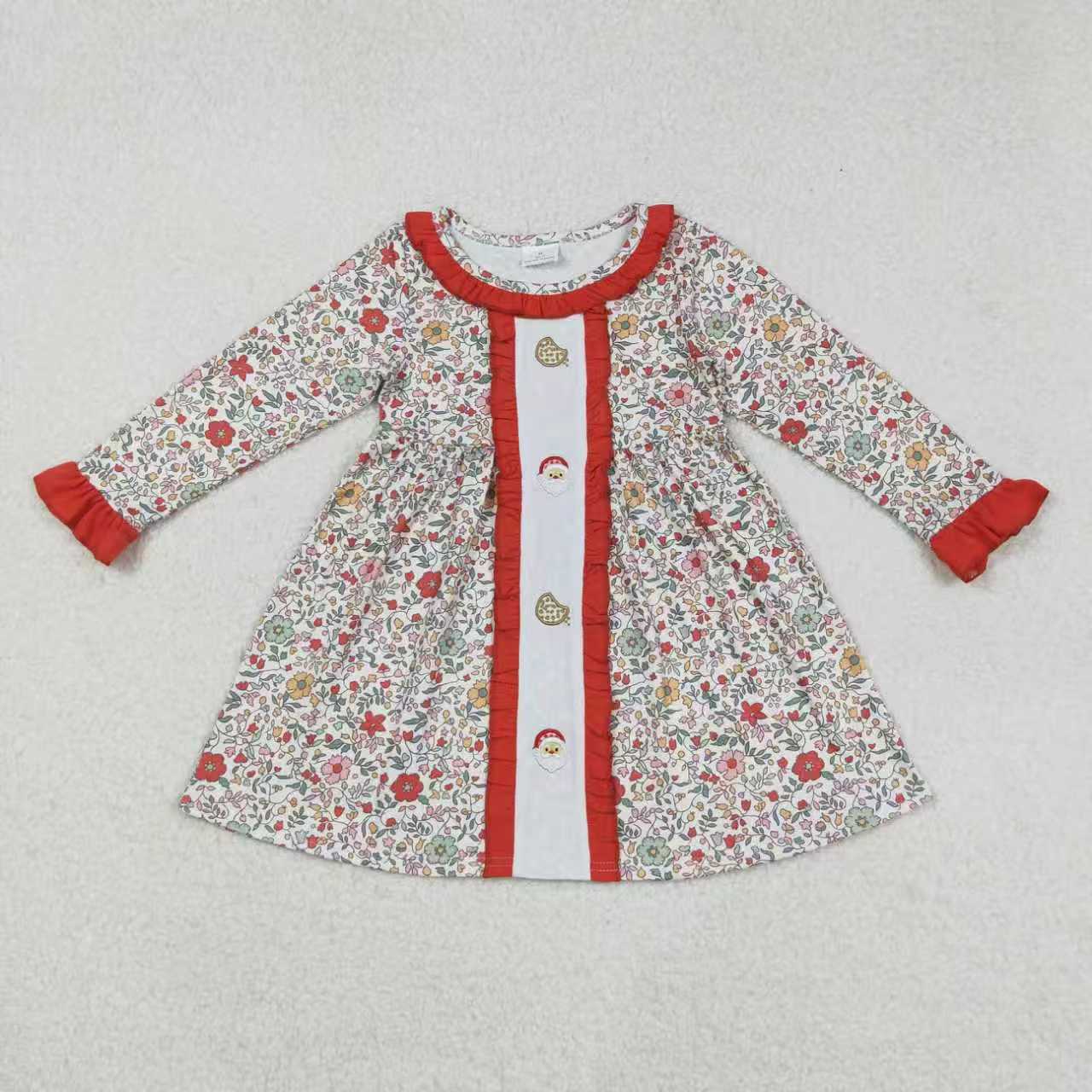Sibling Embroidery Santa Cookie Baby Girls Floral Christmas Clothes Sets Rompers Knee Length Dresses