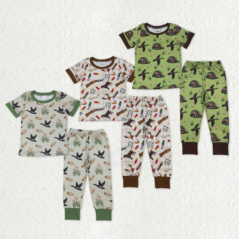 Sibling Baby Boys Short Sleeve Ducks Dogs Top Pants Hunting Pajamas Sets