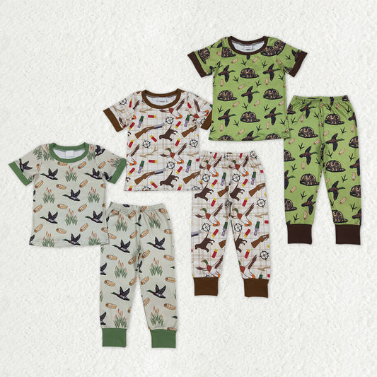 Sibling Baby Boys Short Sleeve Ducks Dogs Top Pants Hunting Pajamas Sets