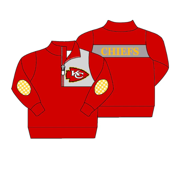 Preorder moq 5 Baby Boys Chiefs Red Zip Pullovers Tops