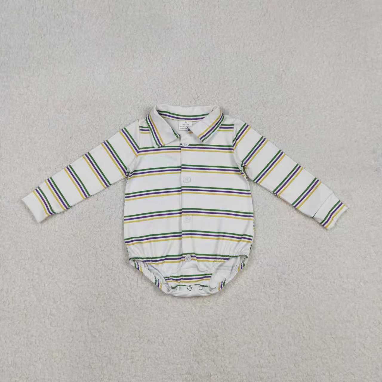 Sibling Baby Boys Girls Mardigras Stripe Button Knee Length Dress Polo Shirts Top Rompers