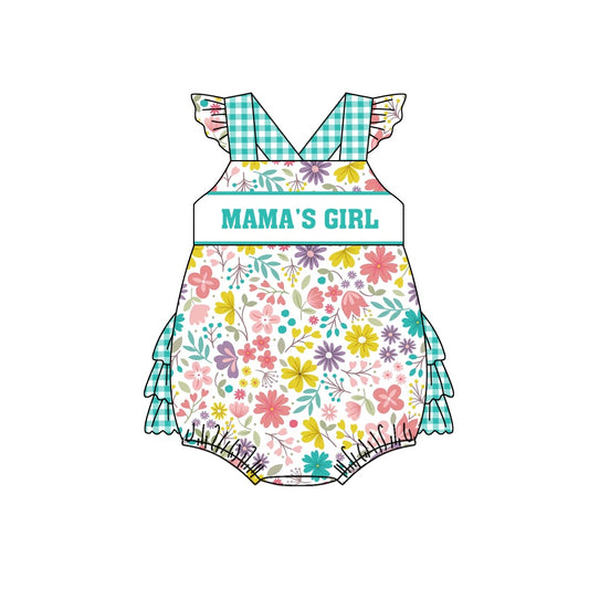 Baby Girls Mama's Girl Green Floral Ruffle Rompers preorder(moq 5)