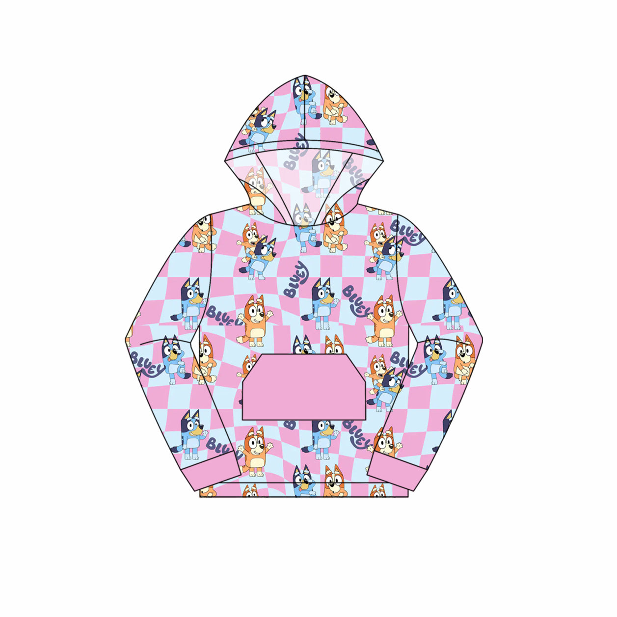 Baby Girls Pink Checkered Sister Dogs Hooded Tops Preorder(moq 5)