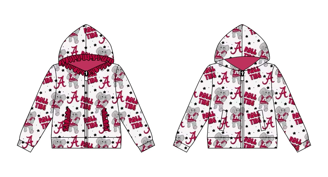 Preorder (moq 5)Baby Girls Red Elephants A Team Zipper Hoodies Tops