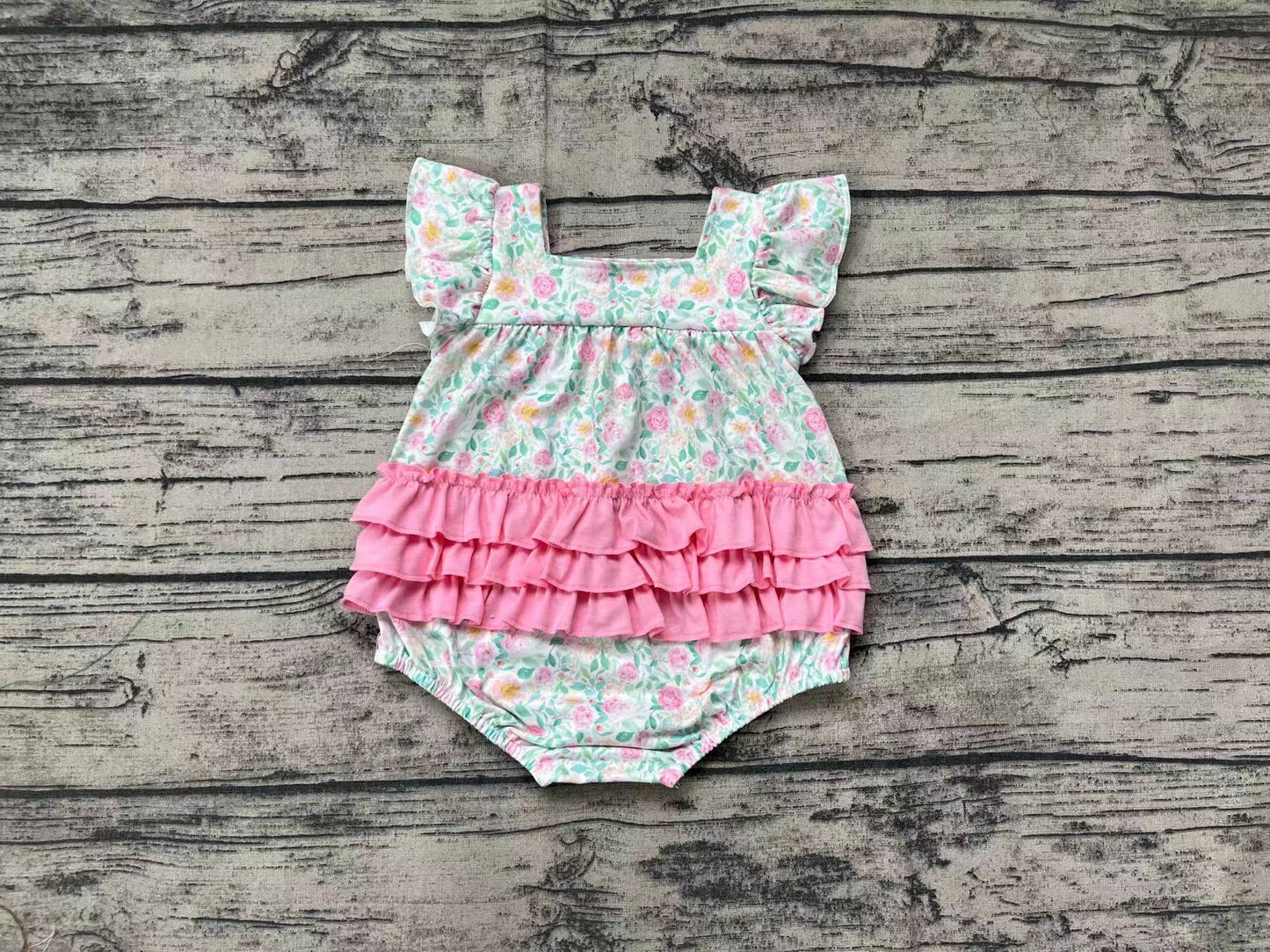 Baby Infant Girls Pink Flowers Ruffles Rompers