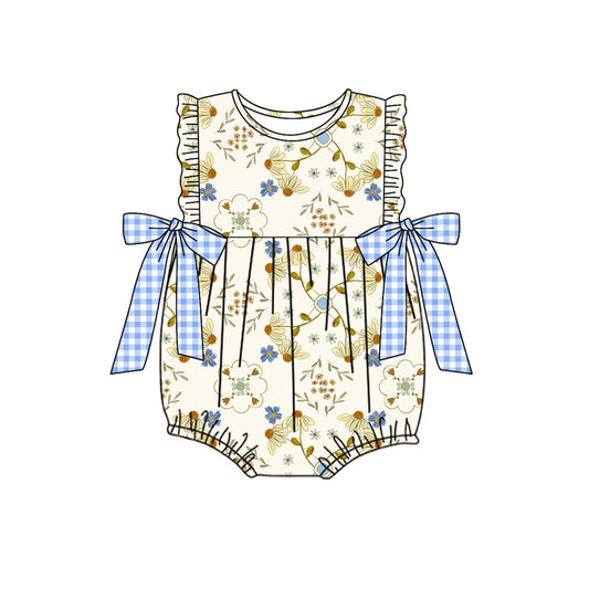 Baby Infant Girls Spring Flowers Bows Buttons Rompers Preorder(moq 5)