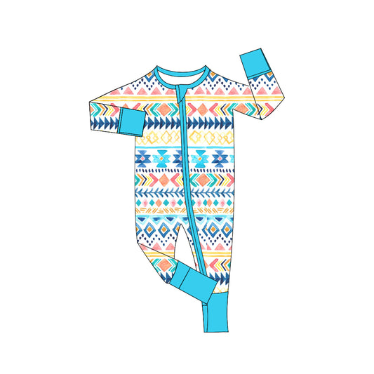 Baby Boys Western Aztec Zip Long Sleeve Rompers Preorder(moq 5)