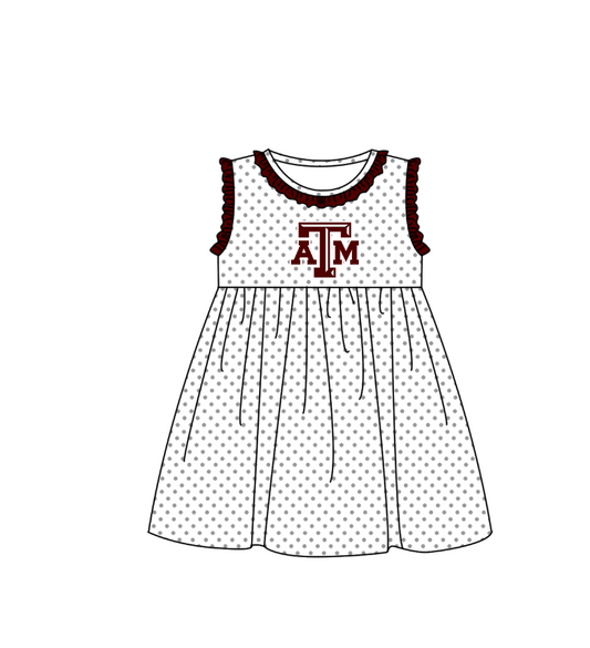 Preorder (moq 5)Baby Girls Sleeveless ATM Polka Dots Team Knee Length Dresses