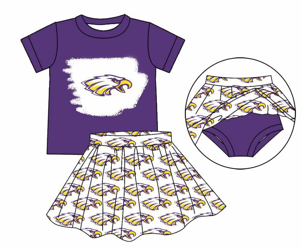 Preorder (moq 5)Baby Girls Purple Eagle Top Bummie Skorts Team Sets
