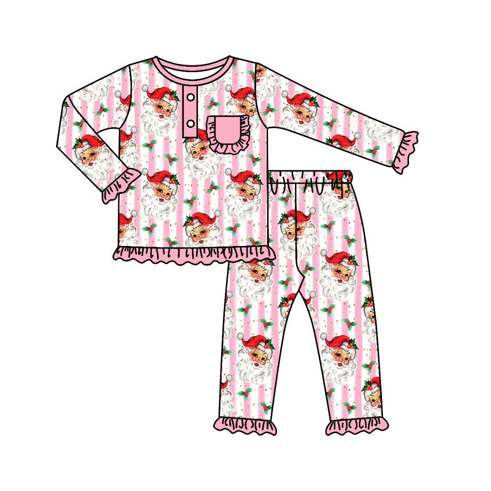 Baby Girls Pink Christmas Stripes Shirt Pants Pajamas Clothes Sets Preorder(moq 5)