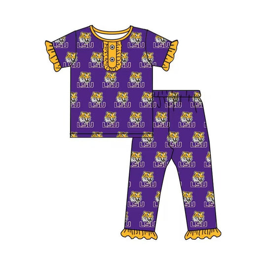 Baby Girls LSU Tiger Team Shirt Ruffle Pants Pajamas Clothes Sets Preorder(moq 5)