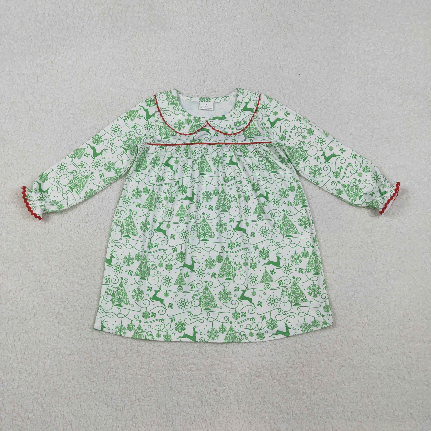 Baby Girls Green Deer Snowmen Christmas Knee Length Dresses