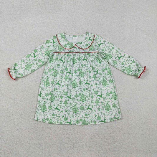 Baby Girls Green Deer Snowmen Christmas Knee Length Dresses