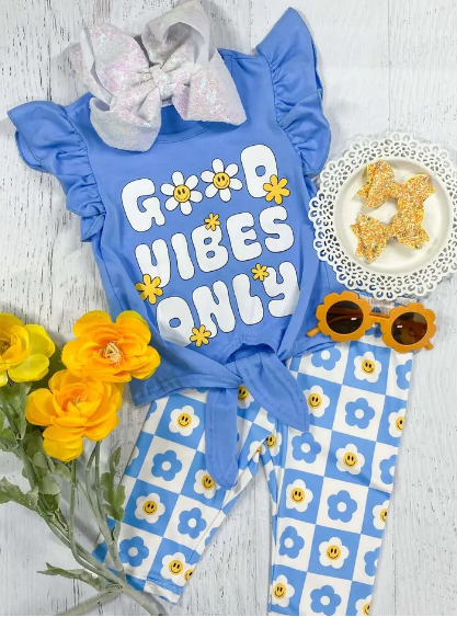 Baby Girls Good Vibes Only Shirt Flowers Pants Clothes Sets Preorder