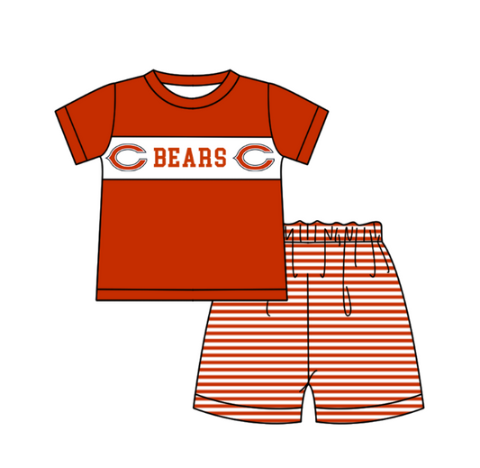 Preorder (moq 5)Baby Boys Red Short Sleeve Bears Top Stripe Shorts Team Clothes Sets