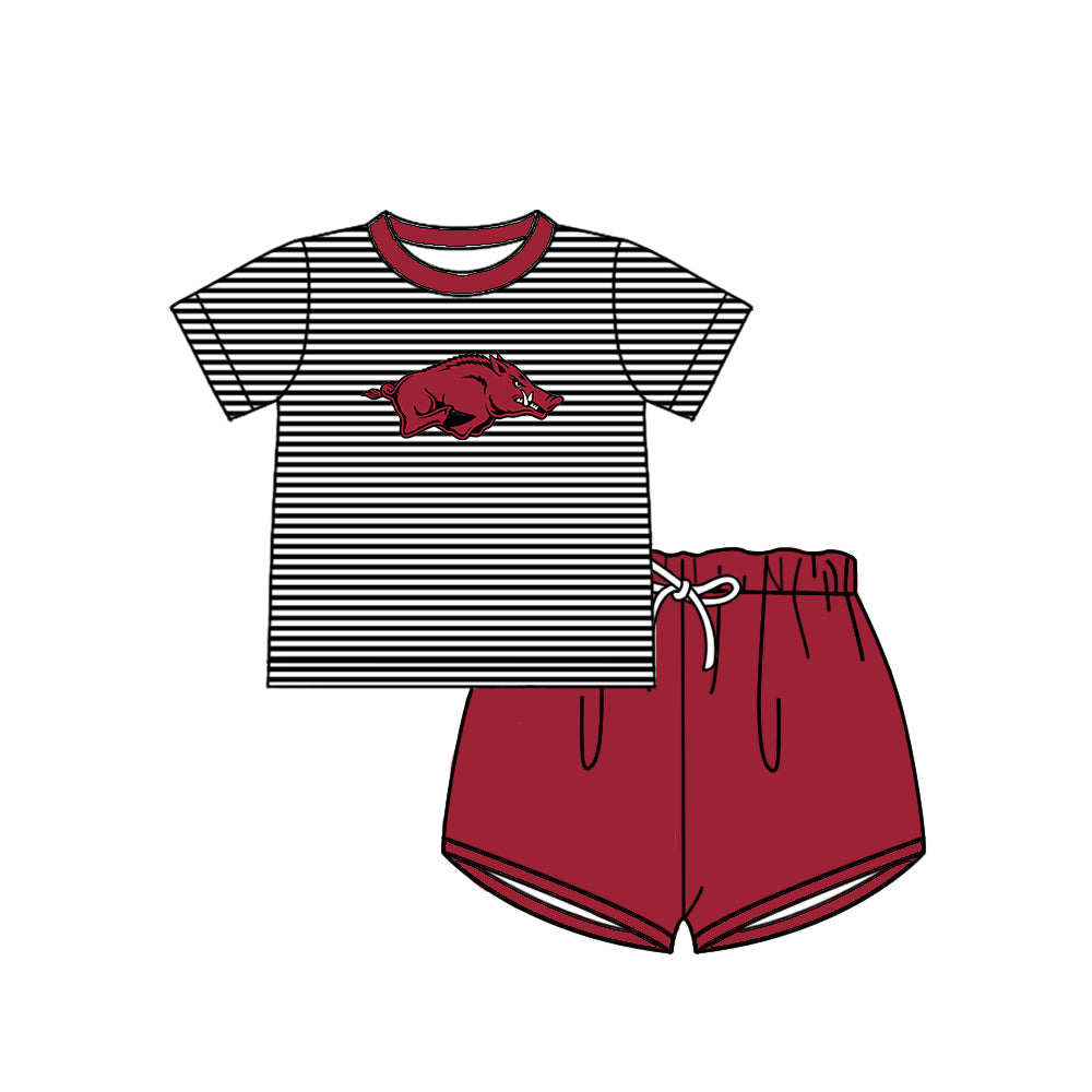 Preorder (moq 5)Baby Boys Arkansas Stripe Top Short Team Clothes Sets