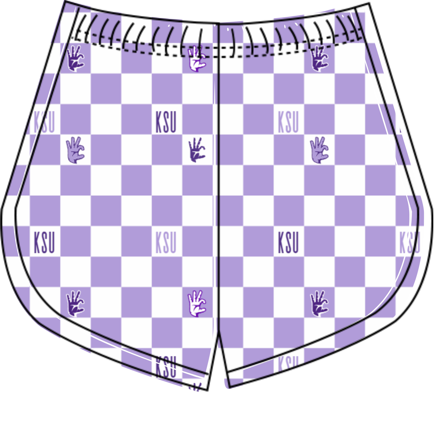 Preorder (moq 5) Adult Women White Lavender Checked KSU Team Shorts Bottoms