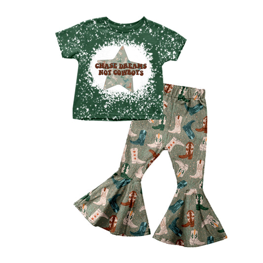 Baby Girls Cowboys Western Tee Top Boots Bell Pants Clothes Sets preorder(moq 5)