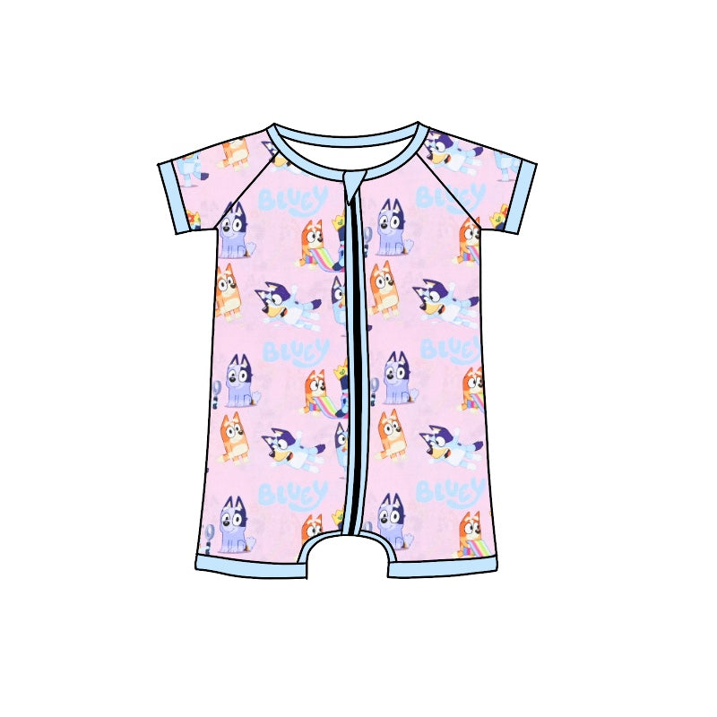 Baby Infant Girls Blue Dogs Summer Zip Rompers preorder(moq 5)