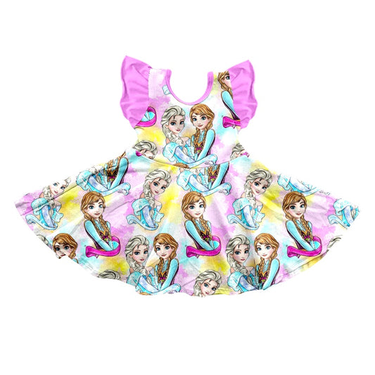 Baby Girls Sister Flutter Sleeve Twirl Dresses preorder(moq 5)