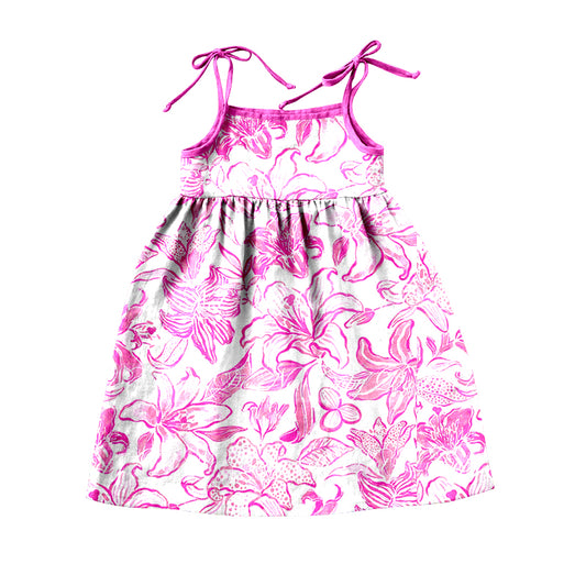 Baby Girls Pink Big Flowers Straps Knee Length Dresses preorder(moq 5)