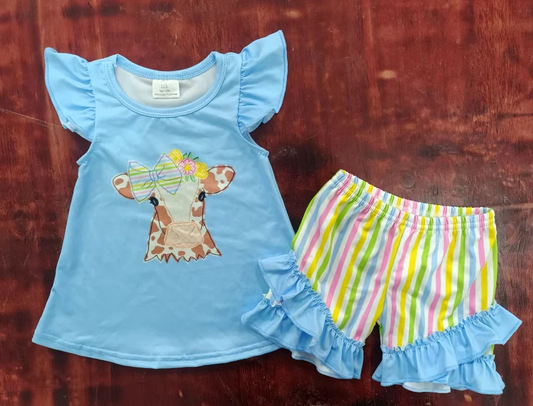 Baby Girls Cow Tunic Top Ruffle Shorts Clothes Sets split order preorder May 20th