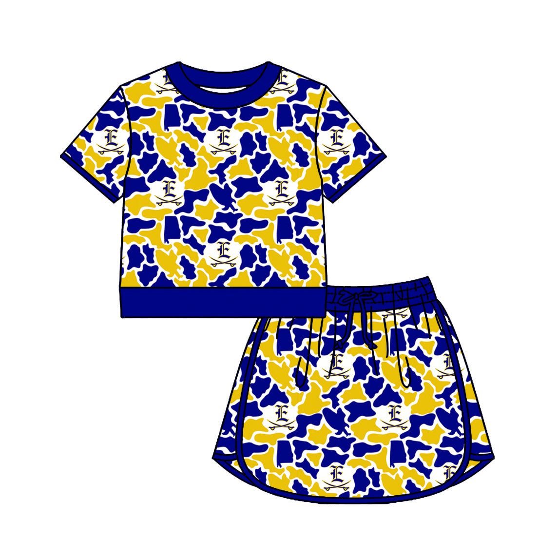 Preorder (moq 5)Baby Girls Colorful Camo Shirt Top Skirt Short Team Clothes Set
