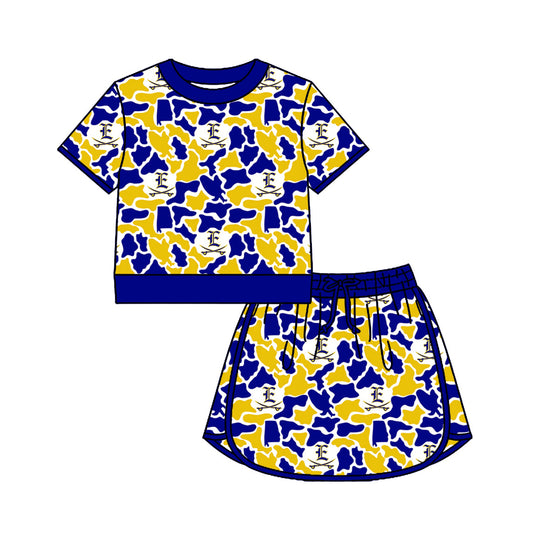 Preorder (moq 5)Baby Girls Colorful Camo Shirt Top Skirt Short Team Clothes Set