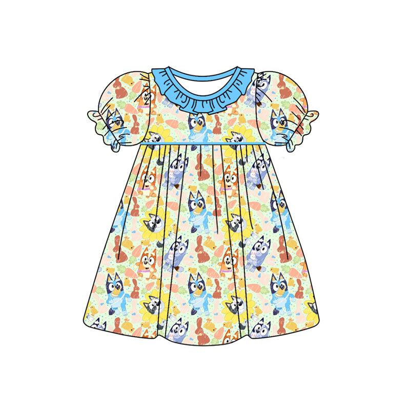 Baby Girls Easter Dogs Short Sleeve Knee Length Dresses preorder(MOQ 5)