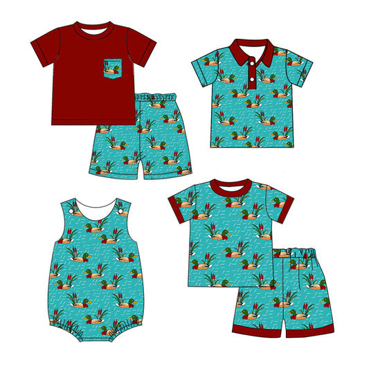 Preorder(moq 5 each)Sibling Baby Boys Ducks Mallard Pajamas Romper Shirts Shorts Sets