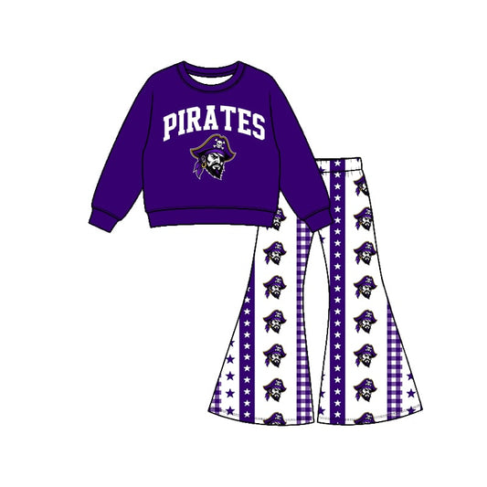 Preorder (moq 5) Girls Pirates Football Team Long Sleeve Shirts Bell Pants Boutique Outfits Clothes Sets
