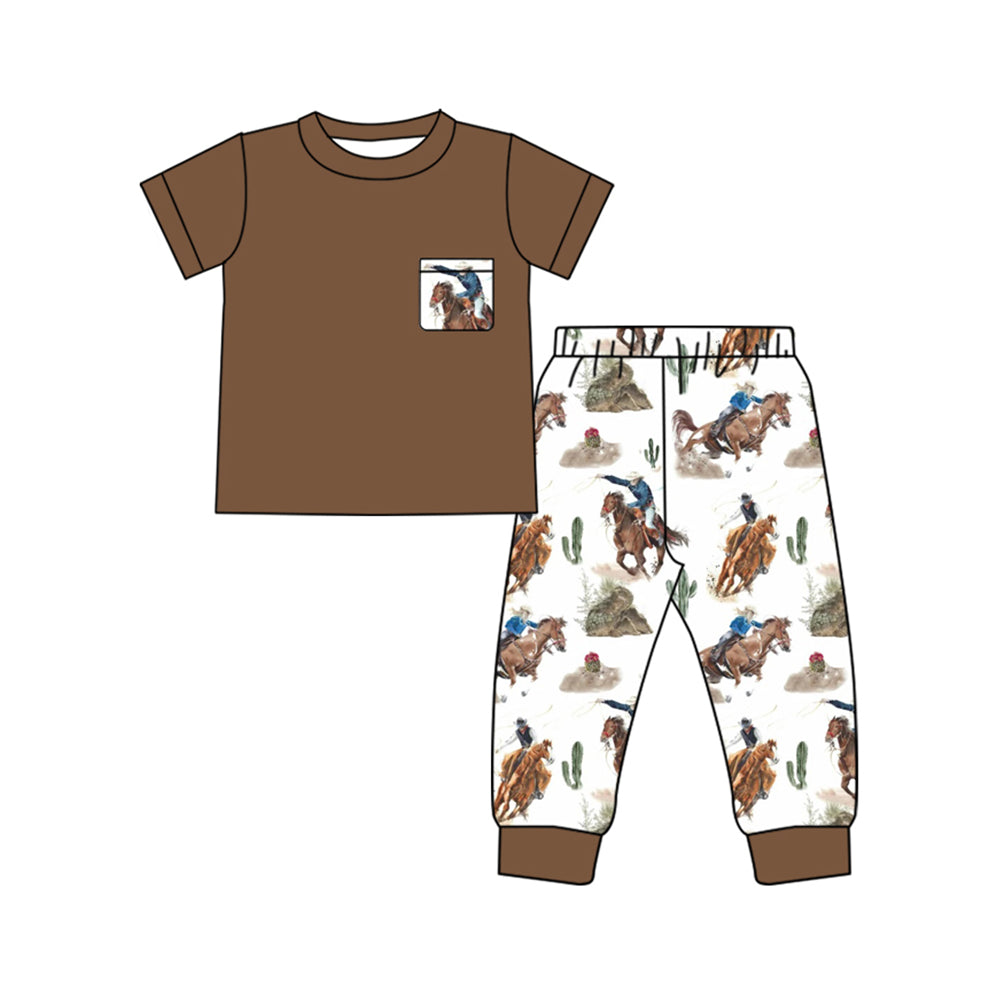 Baby Boys Western Brown Top Rodeo Pants Kids Clothing Sets preorder(MOQ 5)