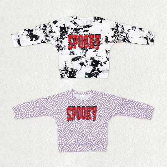 Sibling Baby Girls Long Sleeve Spooky Halloween Checked Cow Print T-shirts Top