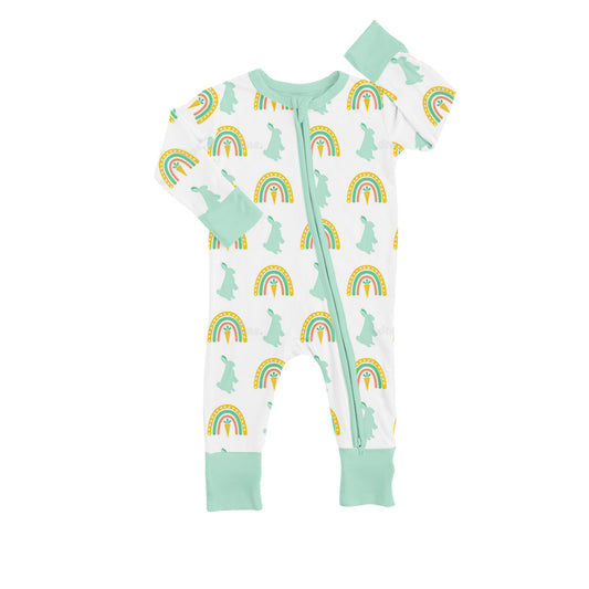 Baby Girls Long Sleeve Rainbow Easter Rabbit Zip Rompers preorder(moq 5)