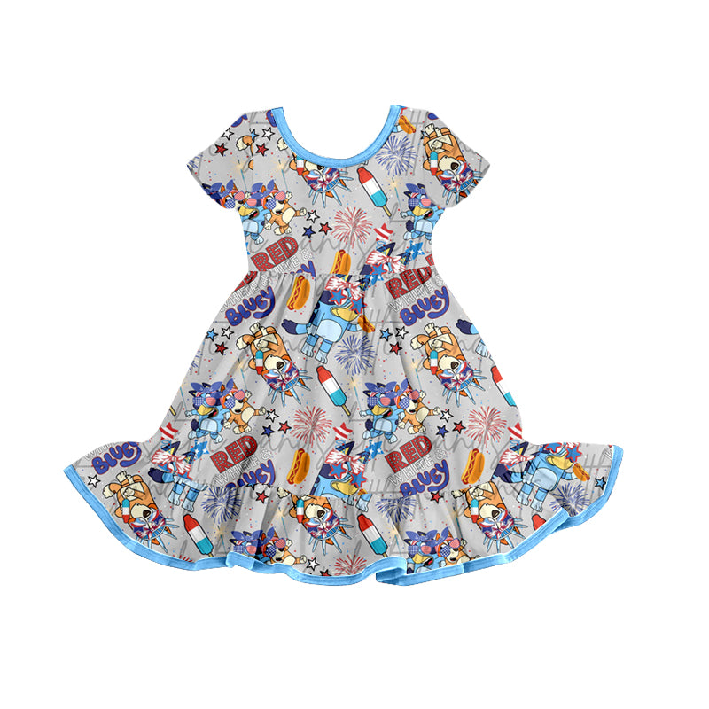 Baby Girls Dog 4th Of July Knee Length Dresses preorder(moq 5)