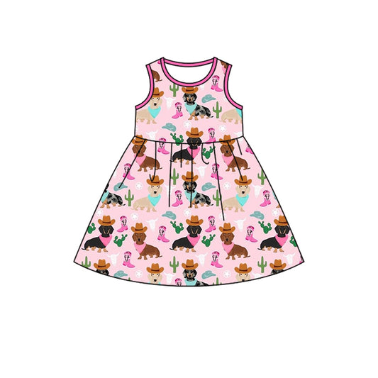 Baby Girls Western Dogs Sleeveless Knee Length Dresses Preorder(MOQ 5)