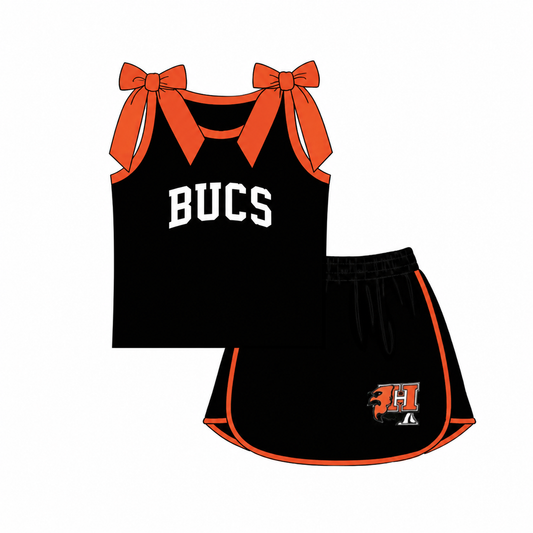 Preorder (moq 5)Baby Girls Bucs Bows Sleeveless Shirts Skirt Shorts Clothes Sets
