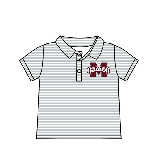 Preorder (moq 5)Baby Boys Short Sleeve Grey Stripe M State Team Button Polo Shirts Top