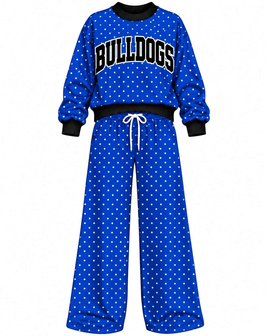 Preorder (moq 5) Baby Girls Blue Bulldogs Polka Dots Top Pants Outfits Sets