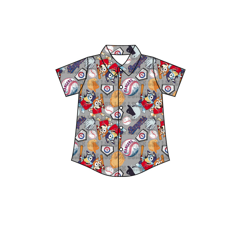 Baby Boys Dog Baseball Short Sleeve Buttons Tee Shirts Tops Preorder(moq 5)