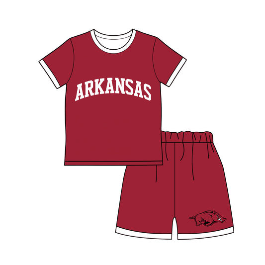 Preorder moq 5 Baby Boys Red Arkansas Top Short Team Clothes Sets