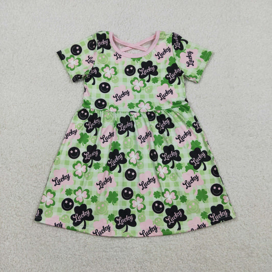 Baby Girls Green Checked Clovers Lucky St Patrick Knee Length Dresses