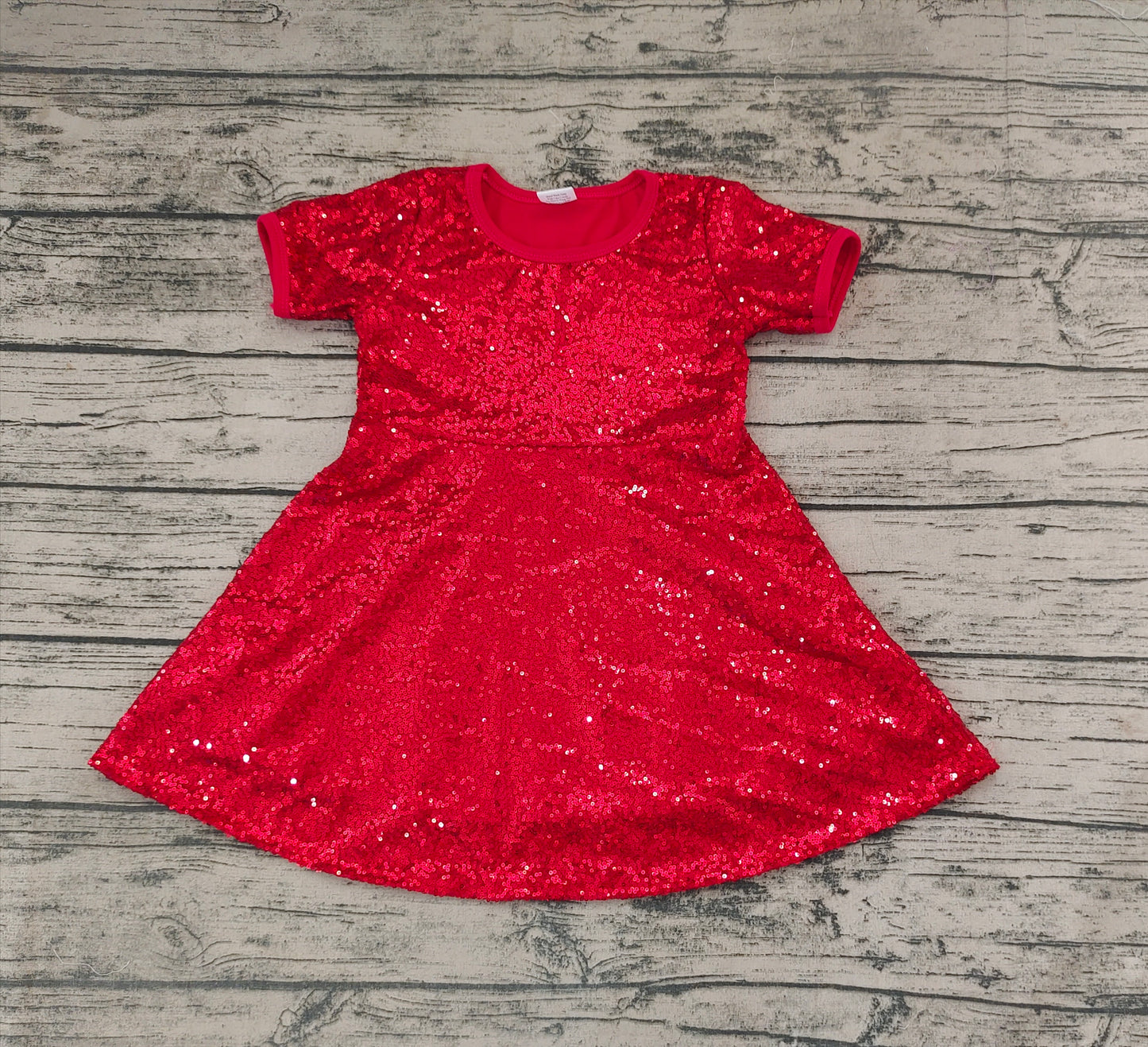 Baby Girls Red Sequin Short Sleeve Knee Length Dresses